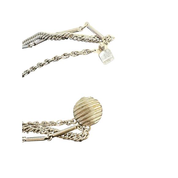Vintage Triple Strand Silvertone Necklace ~ Starburst Etched Pendant ~ 18” / 30” - Picture 6 of 7